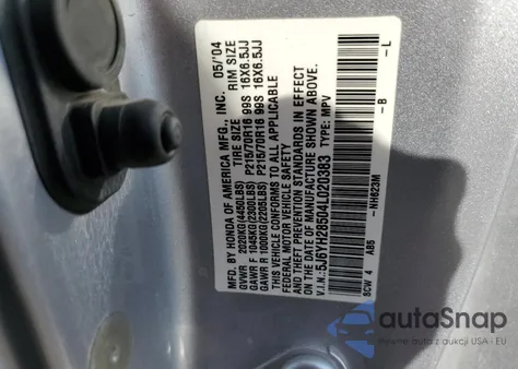 2004 Honda Element Ex из США, поврежденный, VIN 5J6YH28504L020383